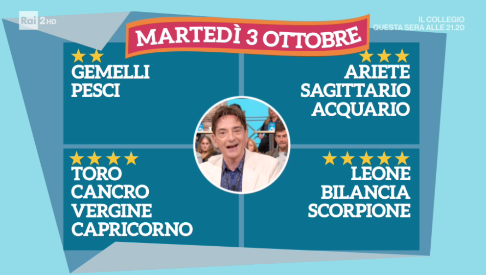 I Fatti Vostri Oroscopo Fox Di Oggi 3 Ottobre 17 Gemelli E Pesci A 2 Stelle Super Guida Tv