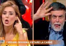 Dritto e rovescio, vegani nel mirino: Jacopo Fo urla “sta zitta!” contro Daniela Martani | video Mediaset Daniela Martani e Jacopo Fo ospiti a Dritto e Rovescio