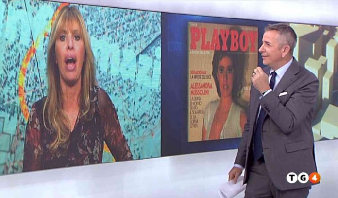 Alessandra Mussolini provoca Giuseppe Brindisi al Tg4 : “Ti voglio nudetto su un calendario della redazione! Metti boxer o mutandoni?” | video Mediaset Alessandra Mussolini provoca Giuseppe Brindisi al Tg4