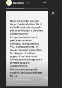 Il messaggio con cui Lorella Cuccarini ha annunciato l'addio all'agente Lucio Presta