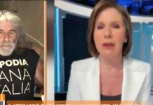 Dritto e Rovescio, c’è ospite Mauro Corona, Irrompe Bianca Berlinguer: “Mi hai tradito” Bianca Berlinguer e Mauro Corona a Dritto e Rovescio